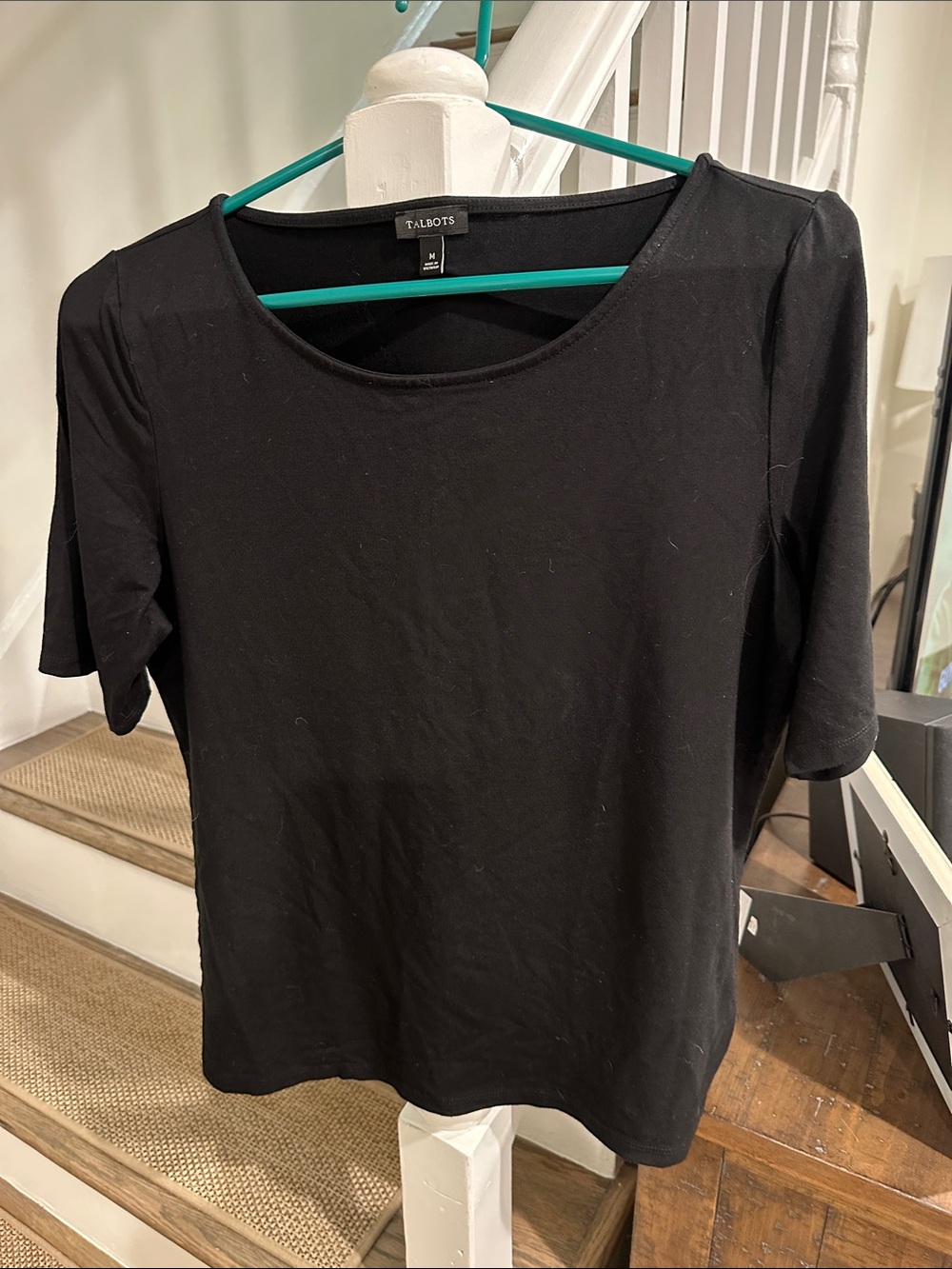 Talbots Women's Black Scoop Neck Short Sleeve Top